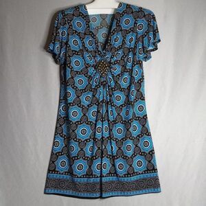 NY Collection Tunic Top Short Sleeve Teal/Black Women's Sz. Lg.